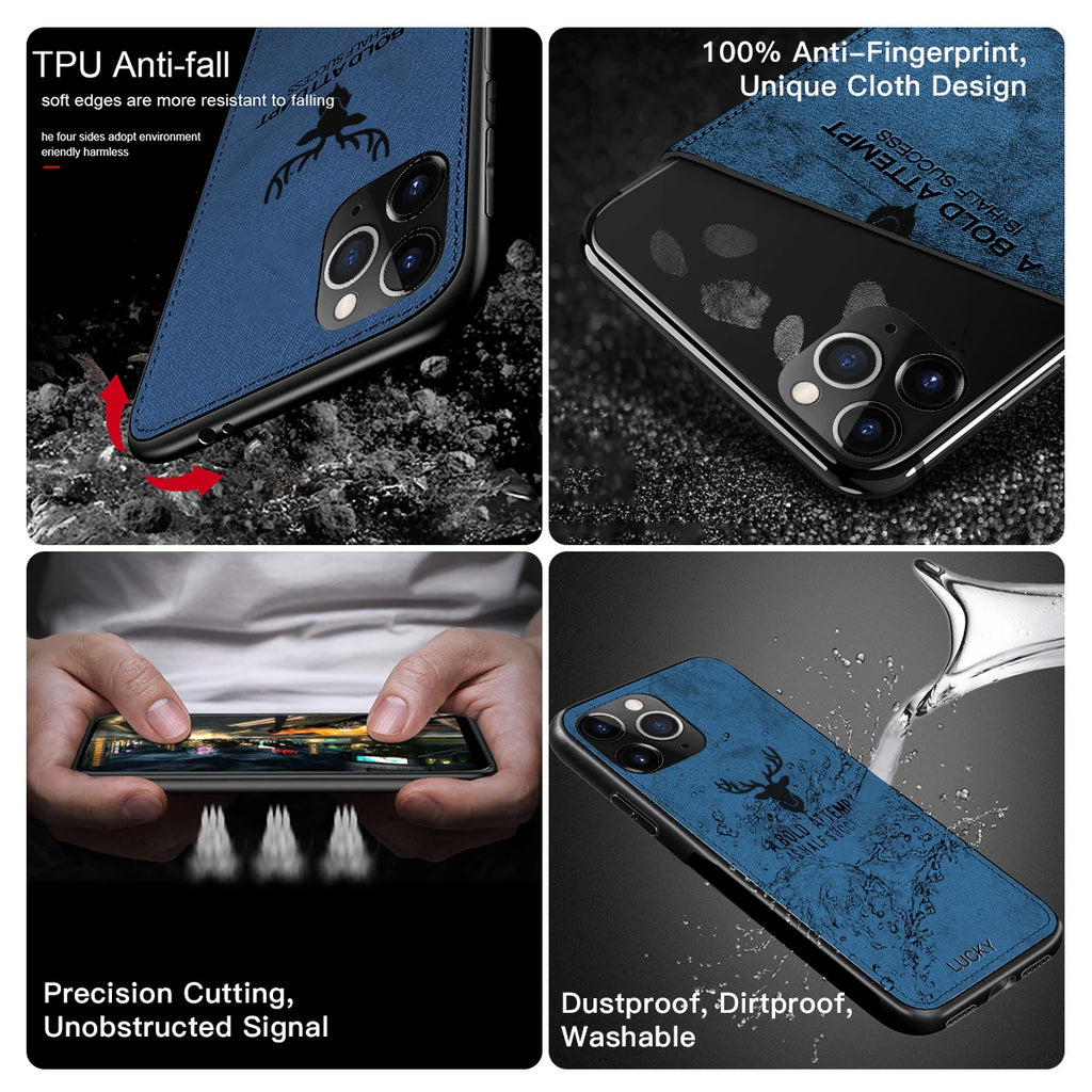 Magnetic Cloth Texture Deer Case for iPhone 14 13 12 11 Pro XS MAX XR X 6 7 8 Plus Built-in Magnet Soft TPU Back Cover