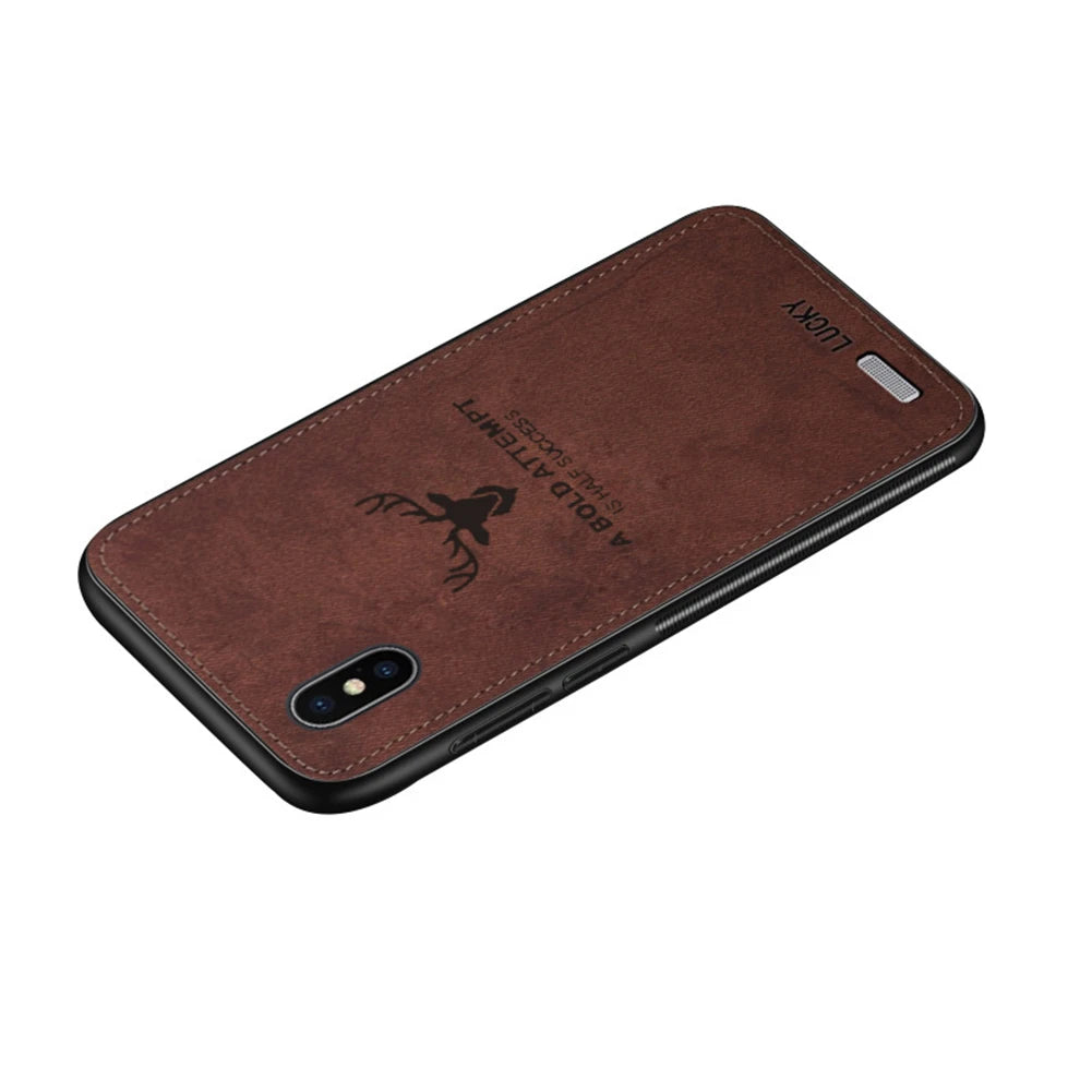 Magnetic Cloth Texture Deer Case for iPhone 14 13 12 11 Pro XS MAX XR X 6 7 8 Plus Built-in Magnet Soft TPU Back Cover