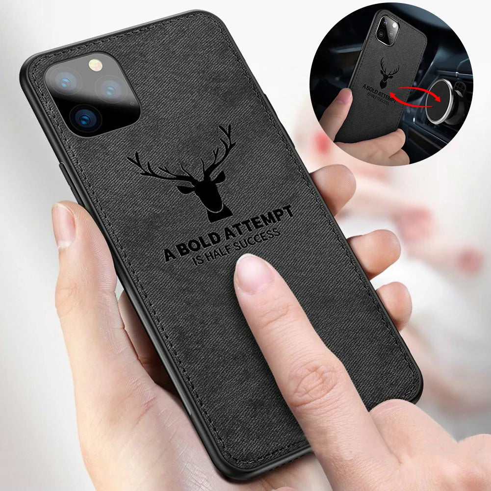 Magnetic Cloth Texture Deer Case for iPhone 14 13 12 11 Pro XS MAX XR X 6 7 8 Plus Built-in Magnet Soft TPU Back Cover