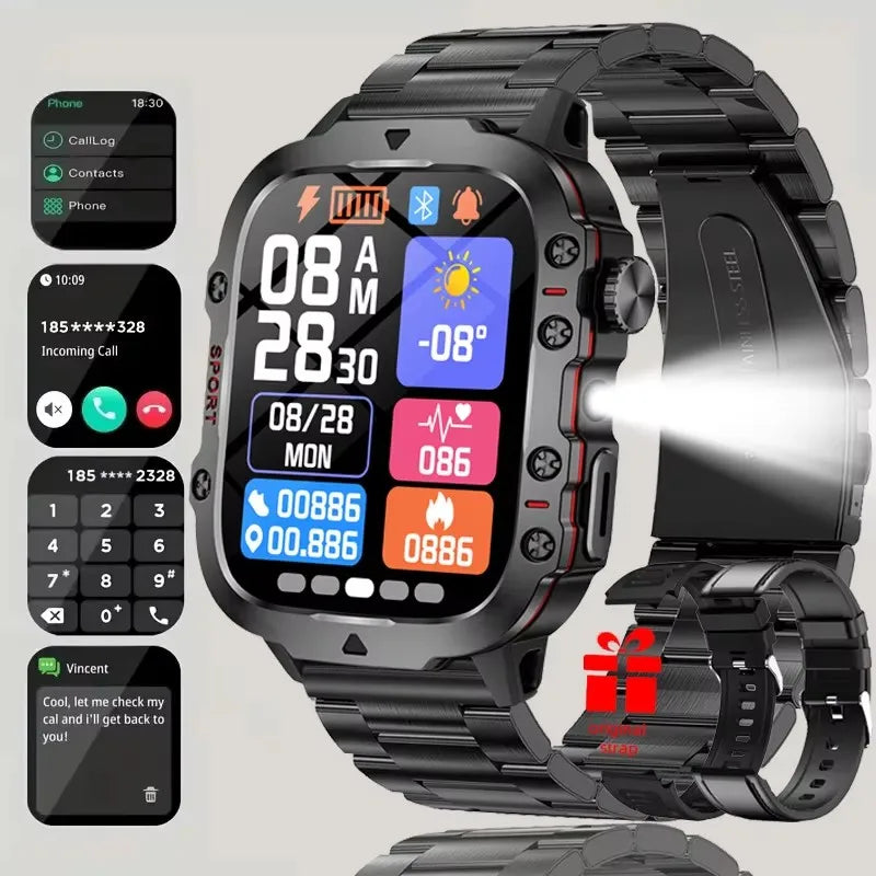 For Xiaomi Military 1.96 "HD screen GPS Smartwatch Fitness IP68 Waterproof 100+Sport Tracker Bluetooth call SmartWatch 2025 New