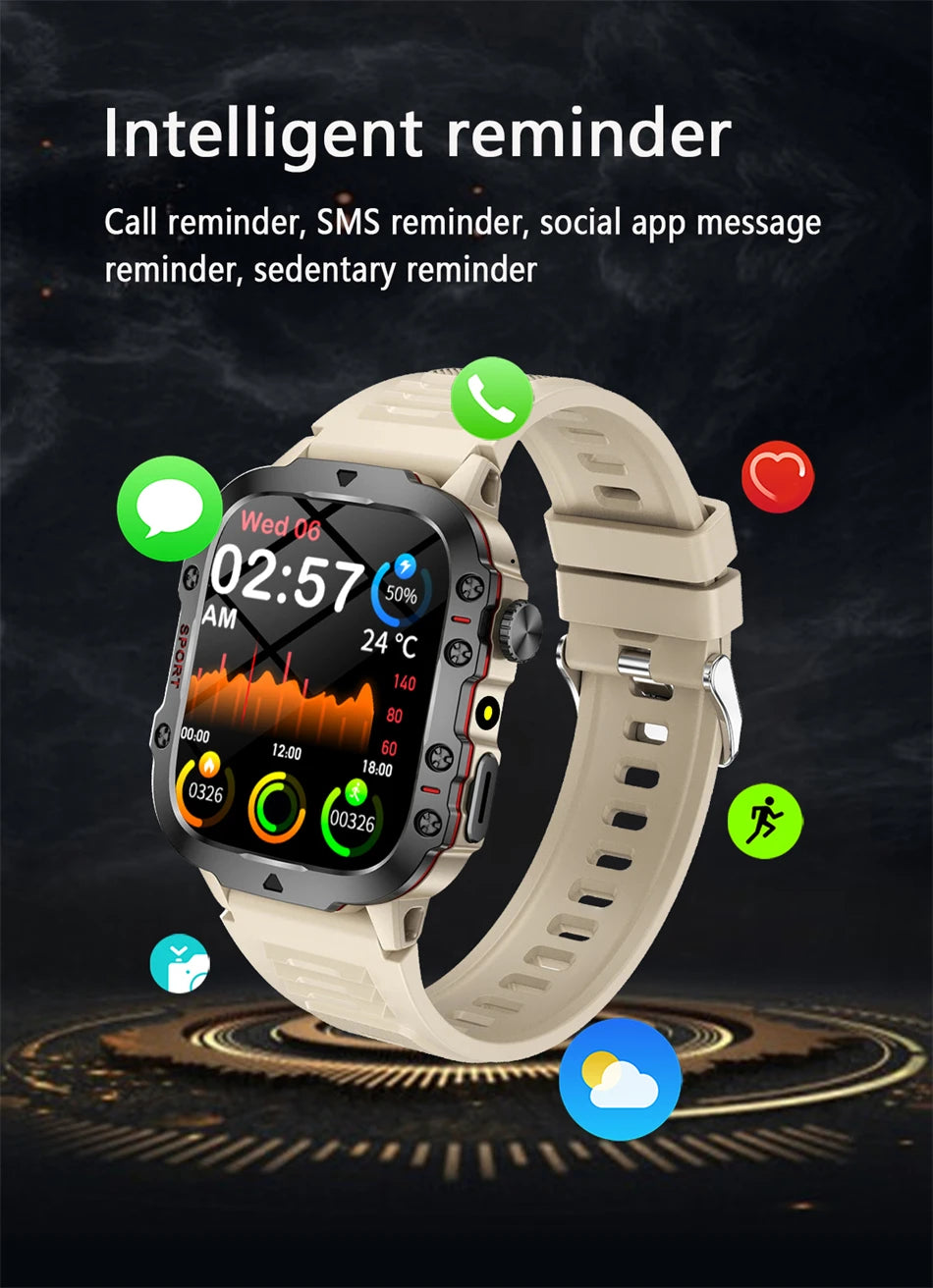 For Xiaomi Military 1.96 "HD screen GPS Smartwatch Fitness IP68 Waterproof 100+Sport Tracker Bluetooth call SmartWatch 2025 New