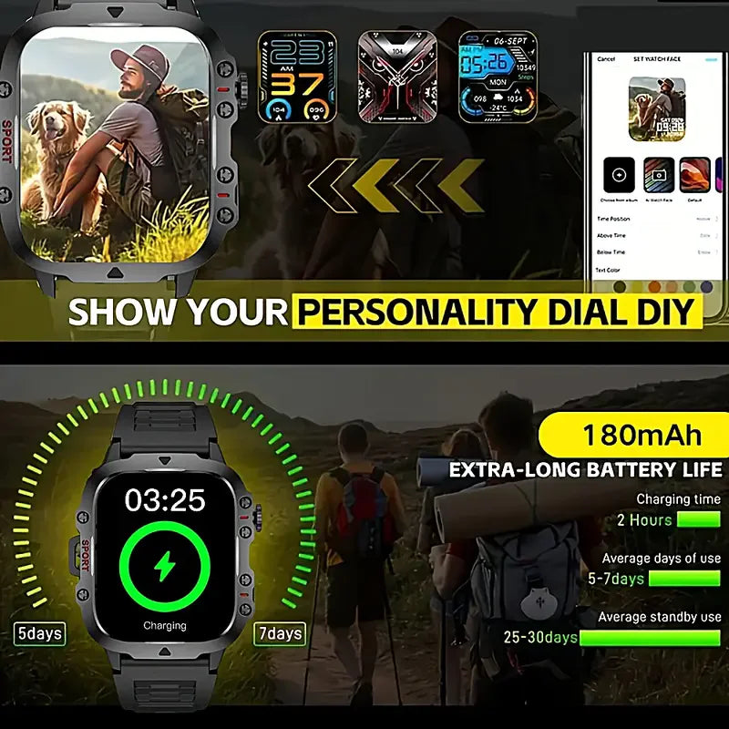 For Xiaomi Military 1.96 "HD screen GPS Smartwatch Fitness IP68 Waterproof 100+Sport Tracker Bluetooth call SmartWatch 2025 New