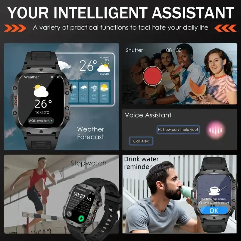 For Xiaomi Military 1.96 "HD screen GPS Smartwatch Fitness IP68 Waterproof 100+Sport Tracker Bluetooth call SmartWatch 2025 New