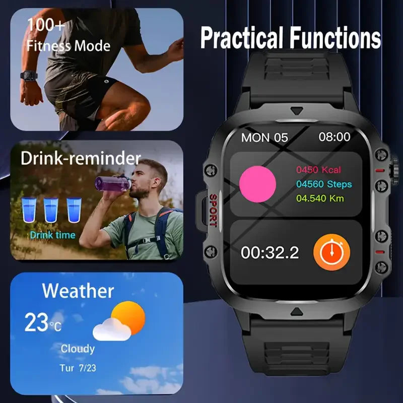 For Xiaomi Military 1.96 "HD screen GPS Smartwatch Fitness IP68 Waterproof 100+Sport Tracker Bluetooth call SmartWatch 2025 New