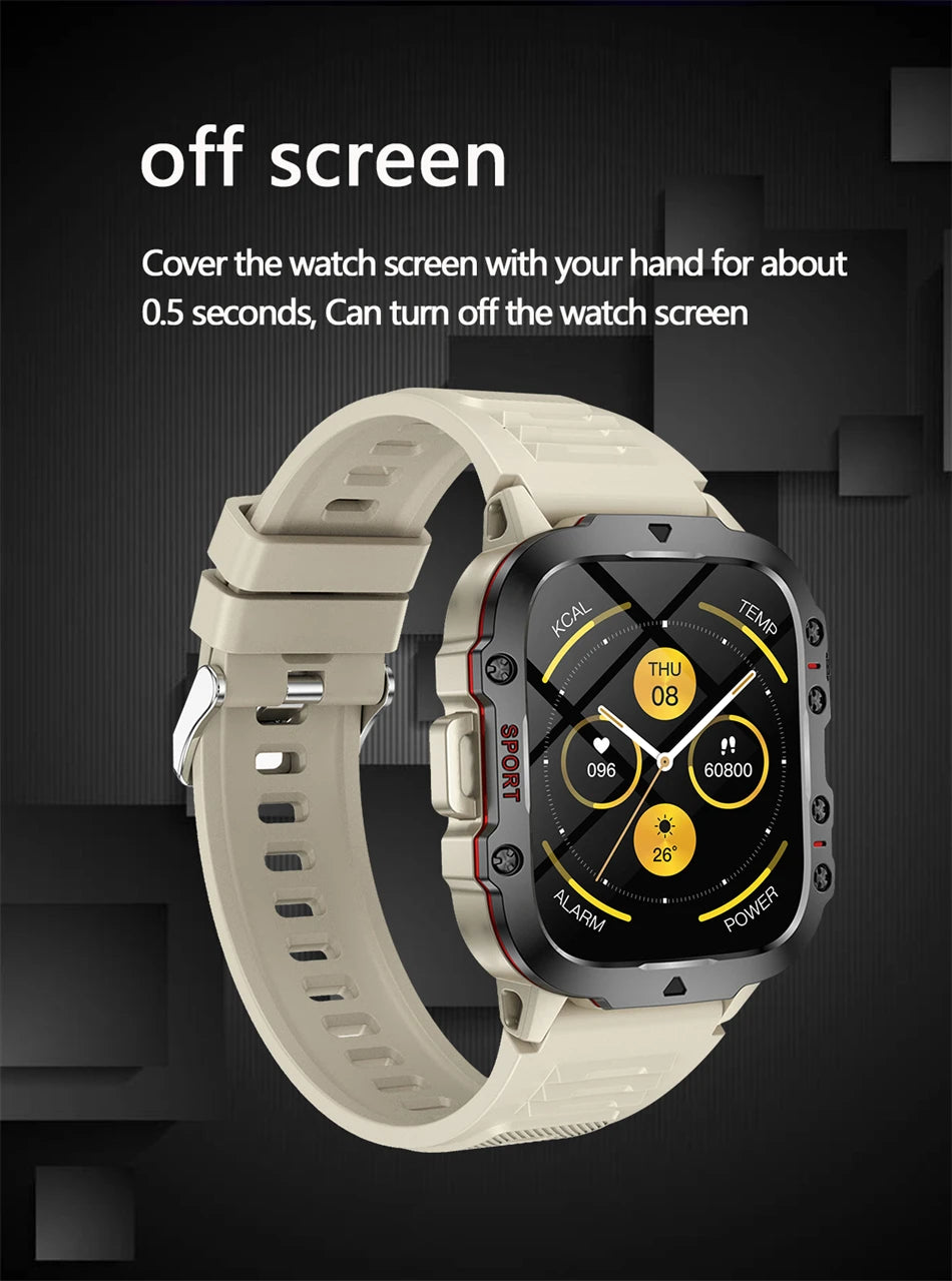 For Xiaomi Military 1.96 "HD screen GPS Smartwatch Fitness IP68 Waterproof 100+Sport Tracker Bluetooth call SmartWatch 2025 New