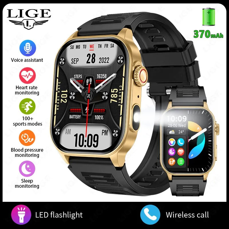 LIGE New Men Smart Watch Flashlight 2.01" HD Large Screen AI Voice Bluetooth Call Sport Watches Health Monitor Smartwatch Women