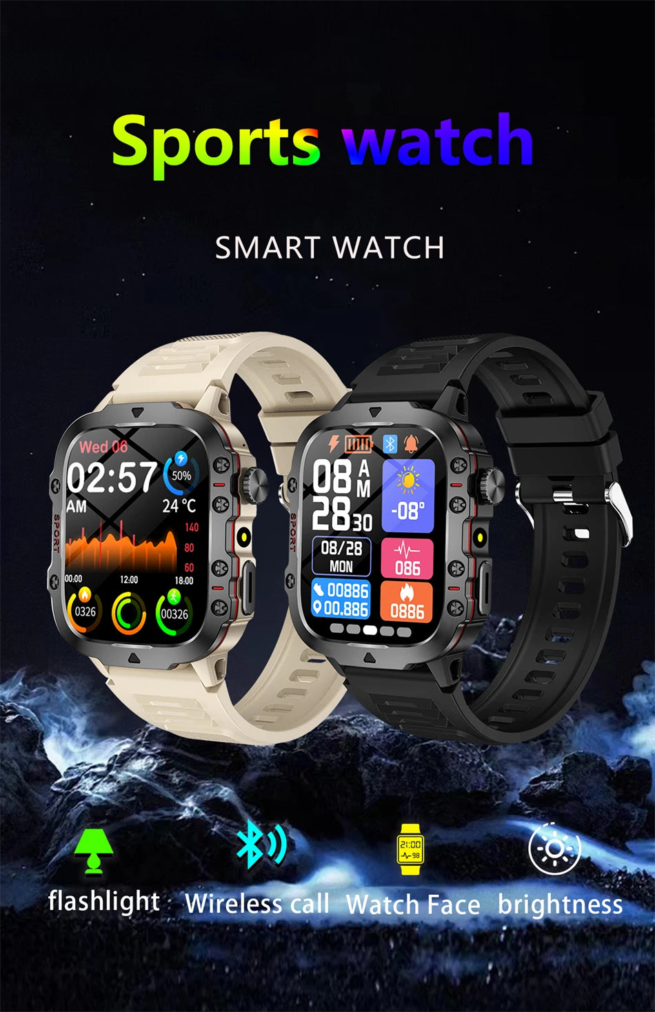 For Xiaomi Military 1.96 "HD screen GPS Smartwatch Fitness IP68 Waterproof 100+Sport Tracker Bluetooth call SmartWatch 2025 New