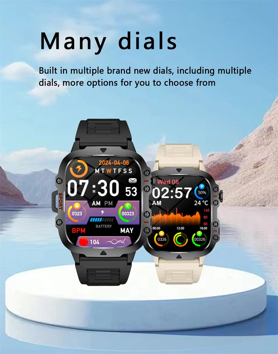 For Xiaomi Military 1.96 "HD screen GPS Smartwatch Fitness IP68 Waterproof 100+Sport Tracker Bluetooth call SmartWatch 2025 New