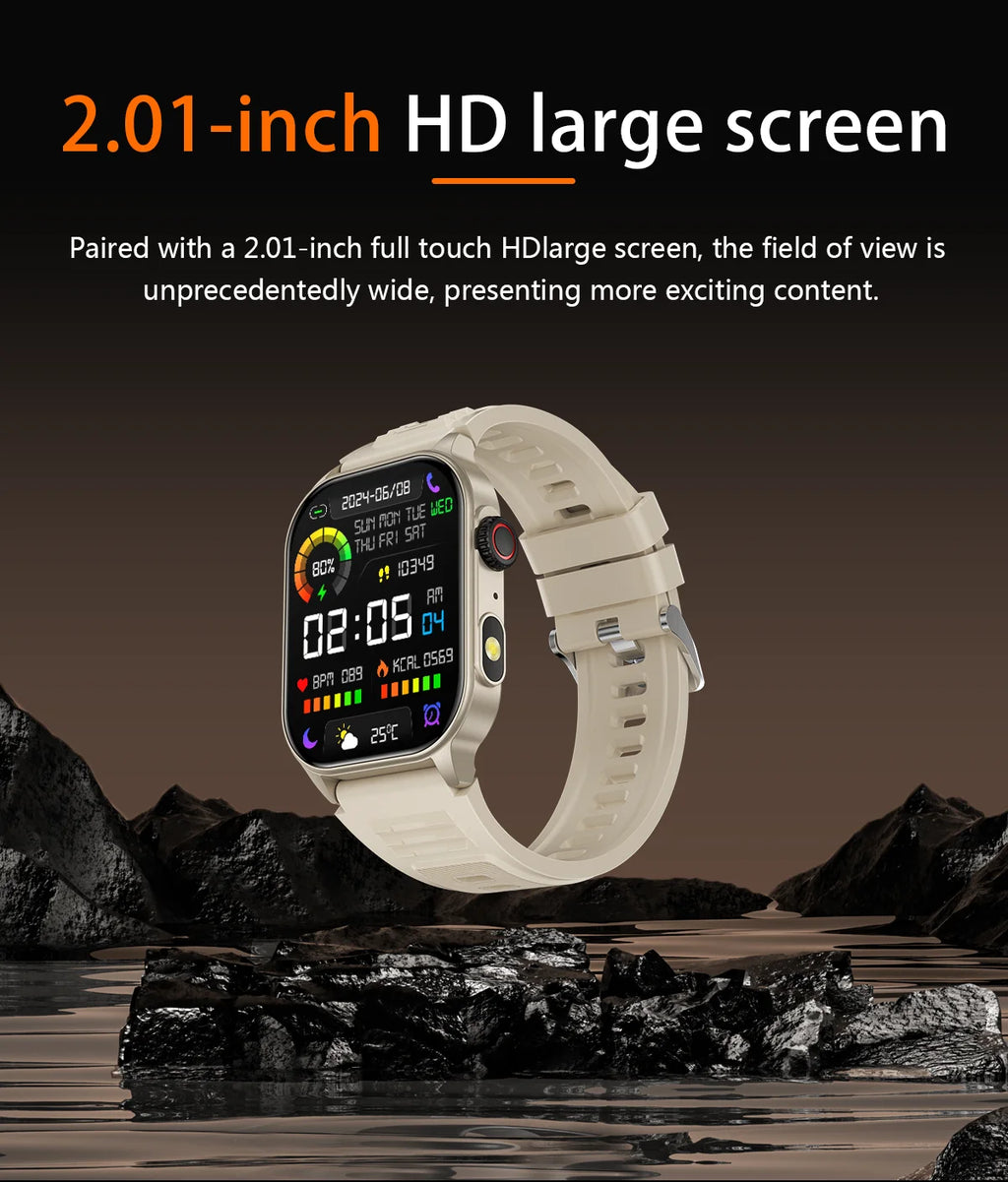 LIGE New Men Smart Watch Flashlight 2.01" HD Large Screen AI Voice Bluetooth Call Sport Watches Health Monitor Smartwatch Women
