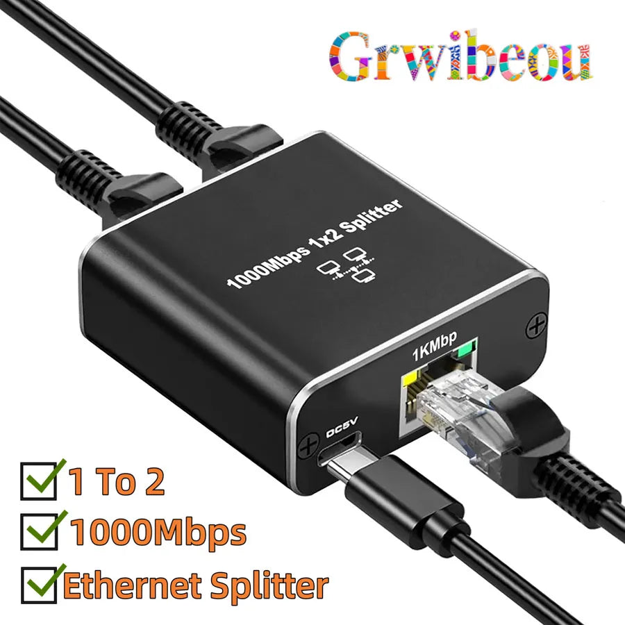 Gigabit Ethernet Switch Rj45 Splitter LAN Gigabit Extension Adapter 1000Mbps Network Connector 1to2 For PC Laptop TV Box Router