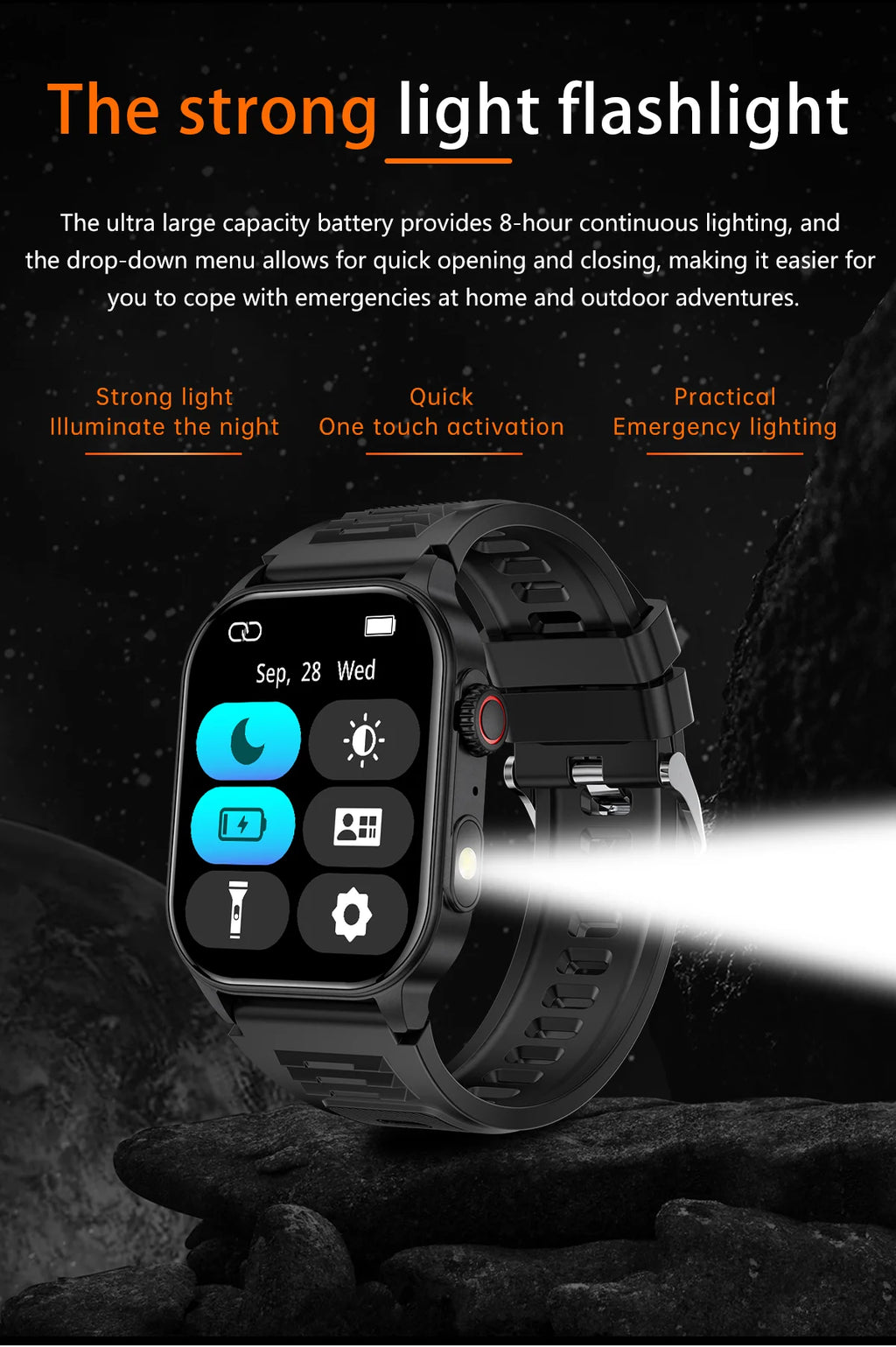 LIGE New Men Smart Watch Flashlight 2.01" HD Large Screen AI Voice Bluetooth Call Sport Watches Health Monitor Smartwatch Women